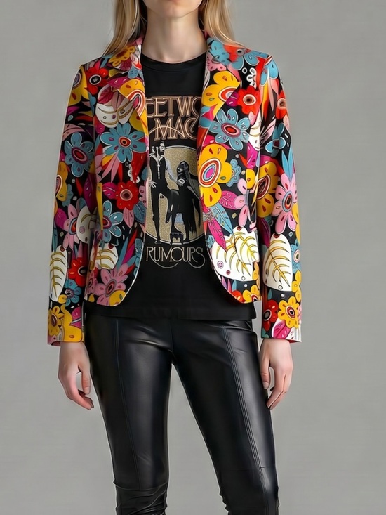 Anna Gervasi Jackets & Blazers - Anna Gervasi Italy Bright Floral Honeycomb Knit Statement Blazer - IT 40 (Small)